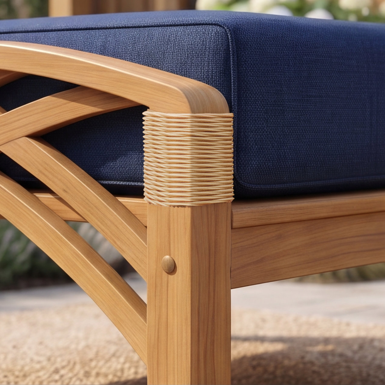 Cotesfield Teak Outdoor Ottoman with Cushion, Navy