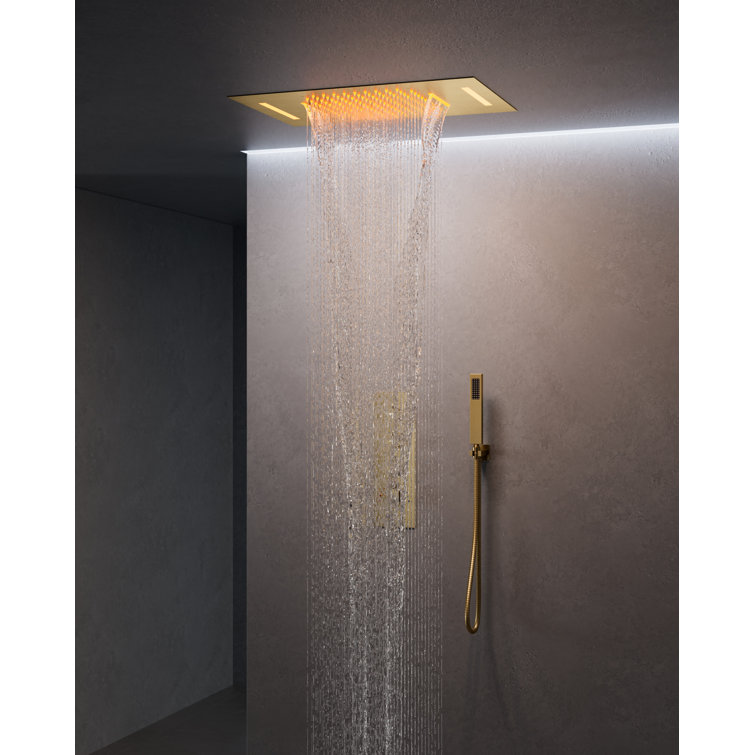 Thermostatic Shower System 22.83" L x 14.96" W High-Pressure Ceiling Mount Shower Head with LED Light