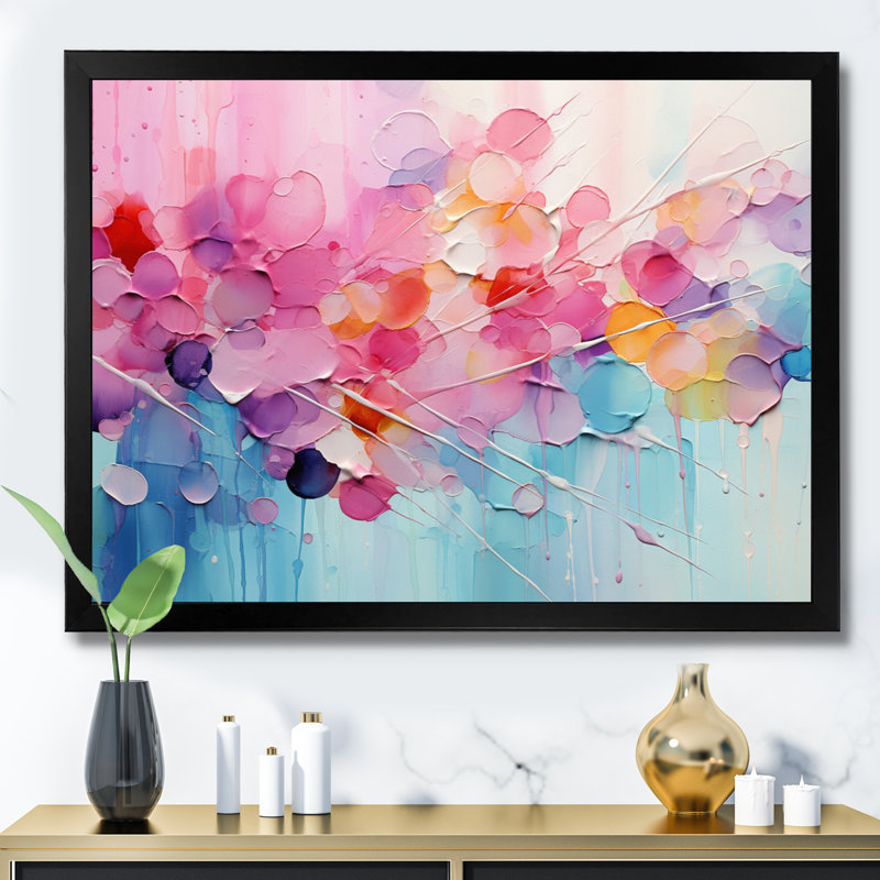 «Gazley» rose, patchwork de pastel bleu sur toile, H 30 po x l 40 po, Cadre photo unique, Noir