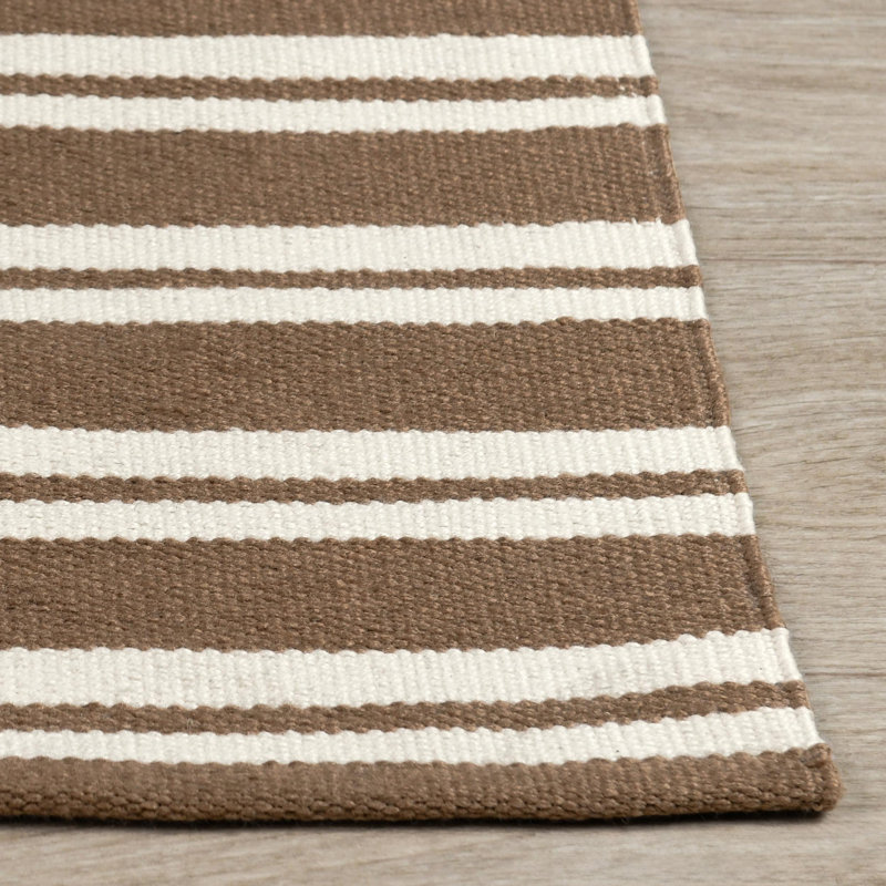 Palma 2x3 Hand Woven Performance Stripe Brown Fabric Rug, Runner 2'7" x 8'