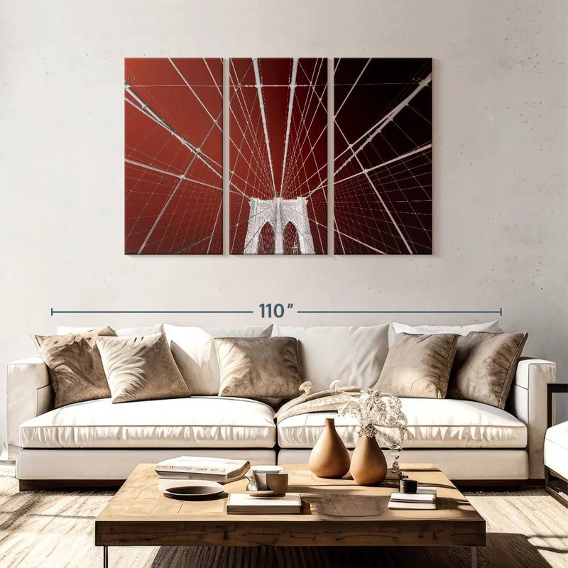 Lilie, ciel rouge, pont de Brooklyn, H 48 po x l 74 po
