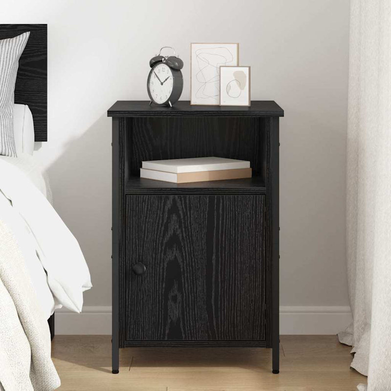 40cm W Manufactured Wood Bedside Table, Black Oak