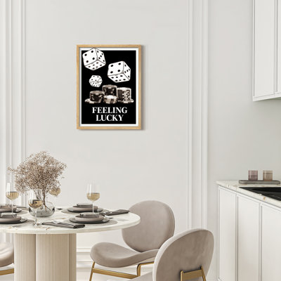 «Minimal Dice and Chips Lucky», impression d'art mural encadré - «Dice and Chips» avec «Feeling Lucky», pour le bureau ou la salle de jeux