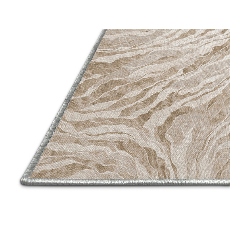 Machine Washable Beige Area Rug, Rectangle 7' x 9'