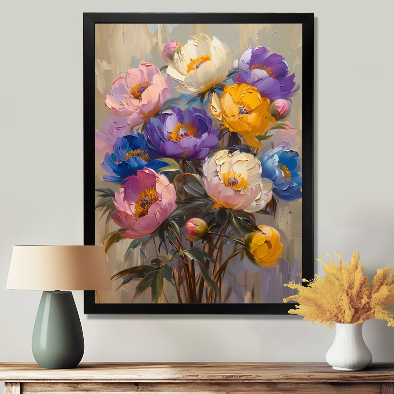 Véronique - pivoines, art mural, salon, Cadre noir, H 16 po x l 32 po
