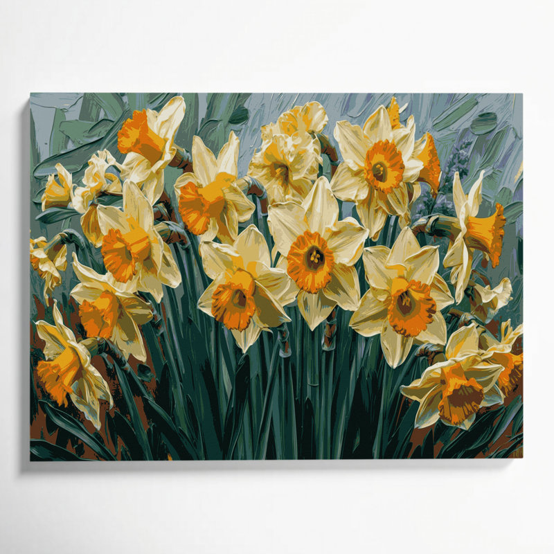 «Botanical Daffodils», art mural sur toile brune, H 16 po x l 20 po