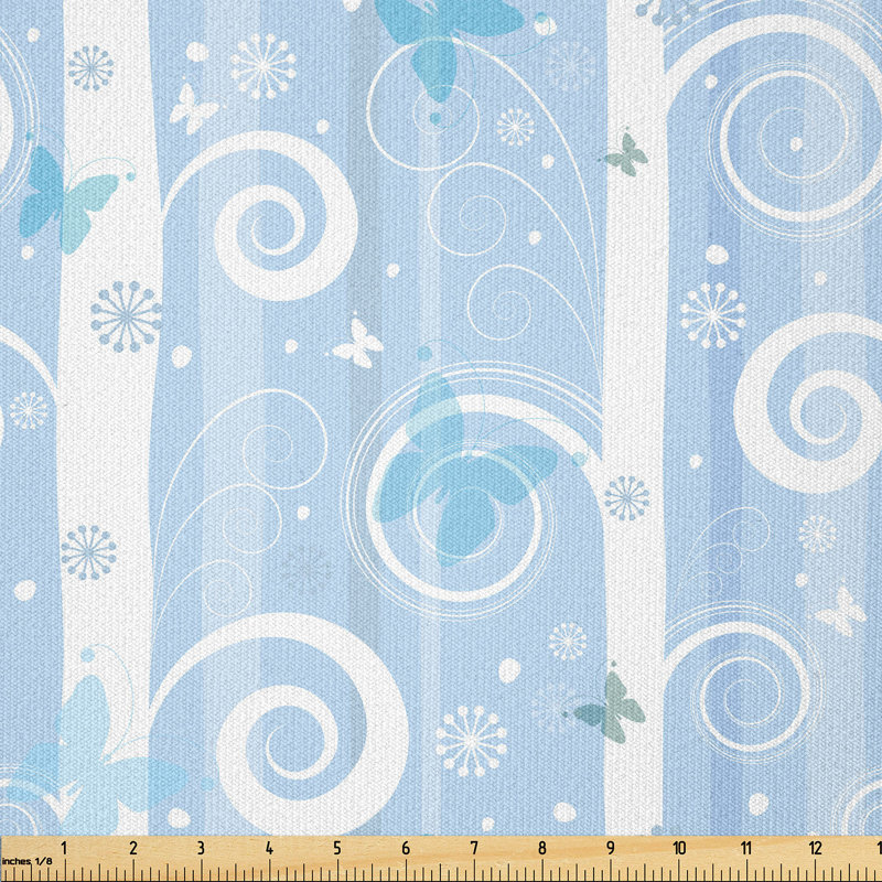 Fabric by the meter, snowflake butterfly, baby blue white, 1 meter