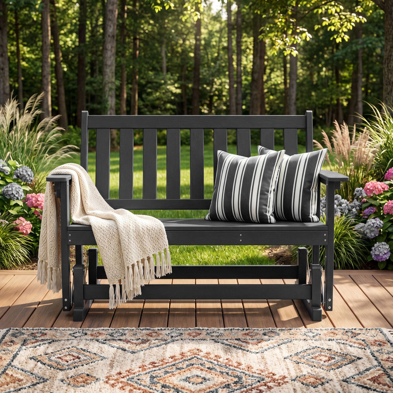 Patio Glider 2-Person Bench With Cup Holders, Black