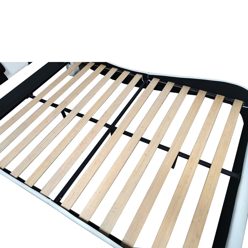Upholstered Platform Bed Frame With Led Lighting, Bluetooth Connection To Play Music Control, White, Queen