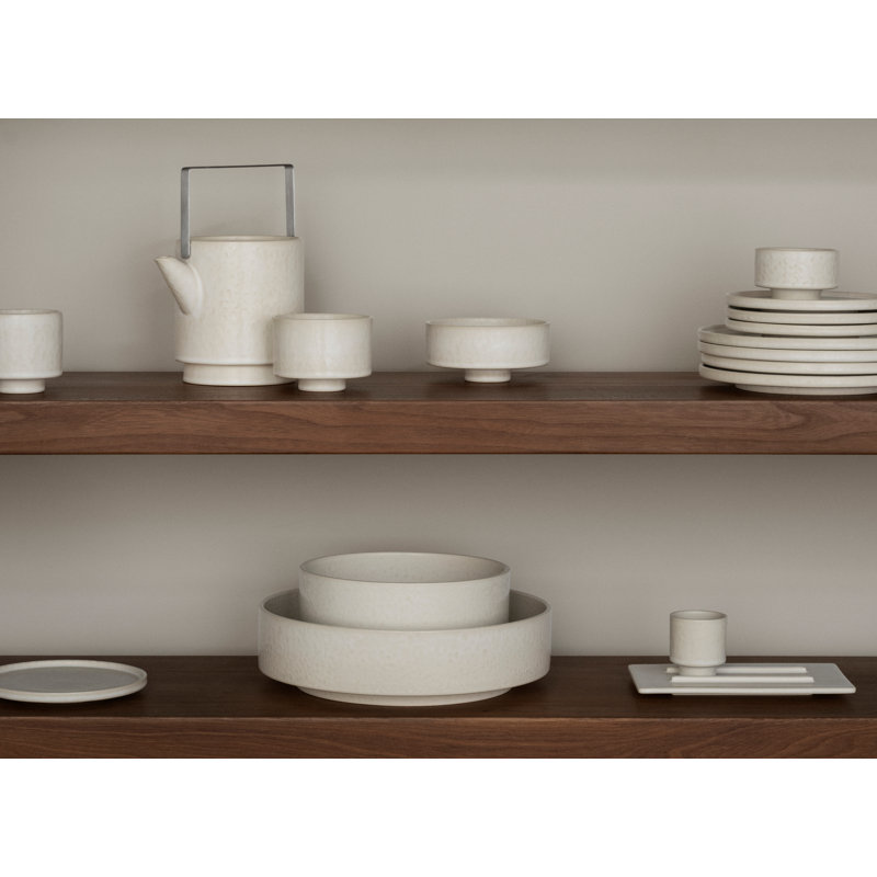 Bol de service en grès de style japonais MAKOTO, Faisceau de lune (beige), 11 pouces