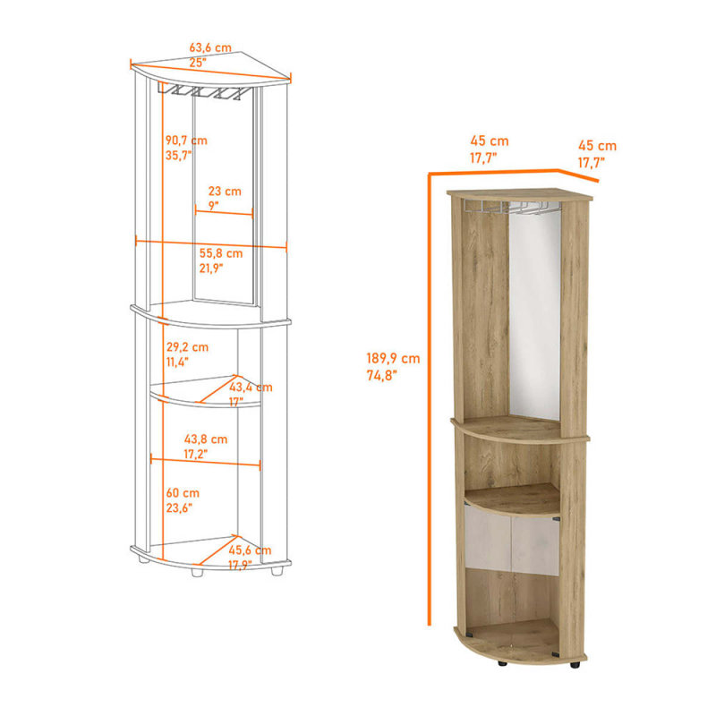 Kempwell 2-Door 2-Shelf Corner Bar Cabinet With Glass Rack Macadamia, Brown