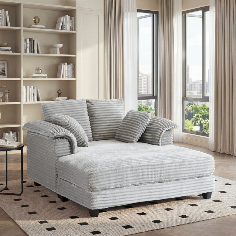 Corduroy Upholstered Convertible Sleeper Sofa with Toss Pillows, Gray