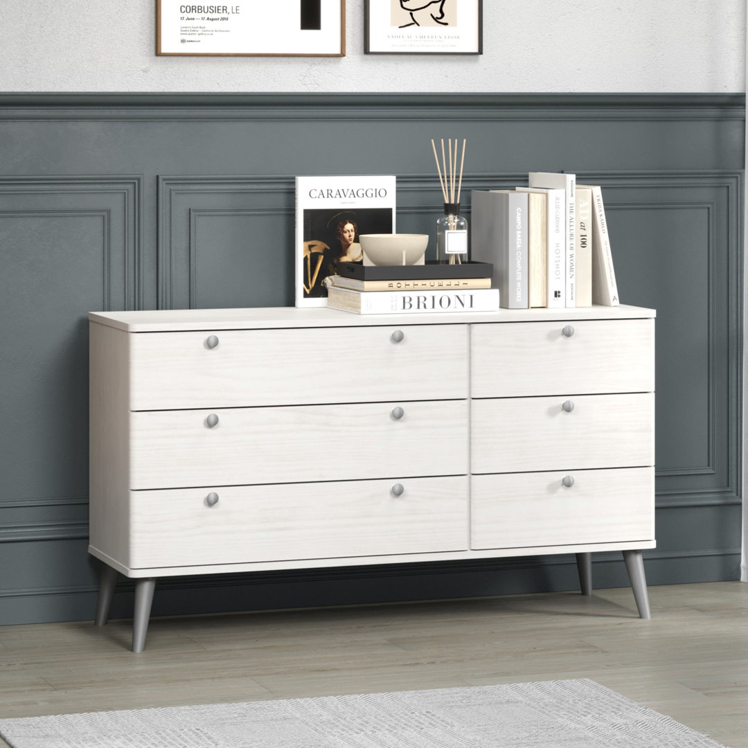 3+3 Drawer Extra Wide Chest, white wax finish
