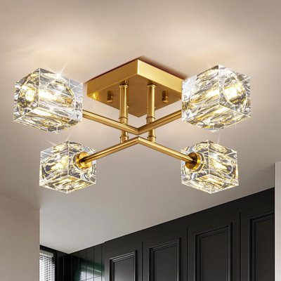 Modern Sputnik Chandelier Ceiling Light Fixture With Crystal Lampshades For Bedroom, Dining Room, Hallway, And Kitchen