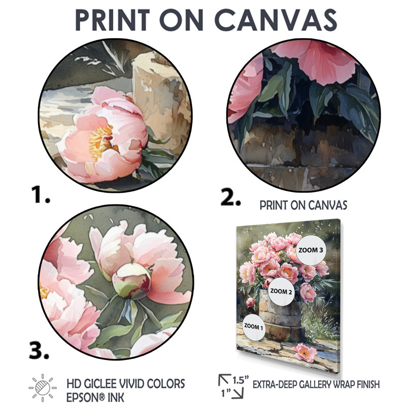 Art sur toile, pivoines par The Farm Well I, Noir, Impression encadrée sans passe-partout, H 32 po x l 16 po