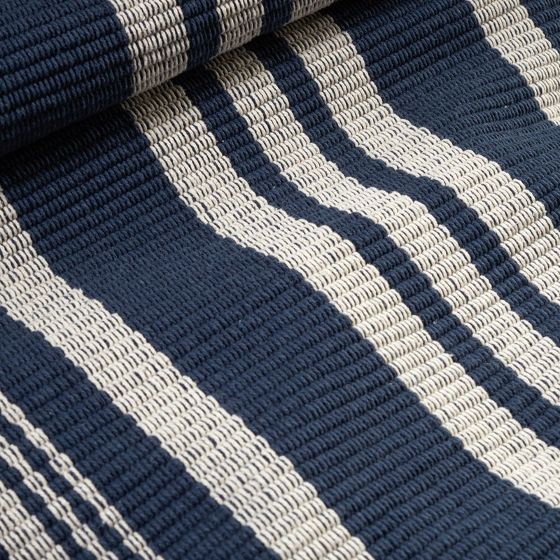 Irving Stripe Navy Handwoven Cotton Rug, Rectangle 5' x 8'