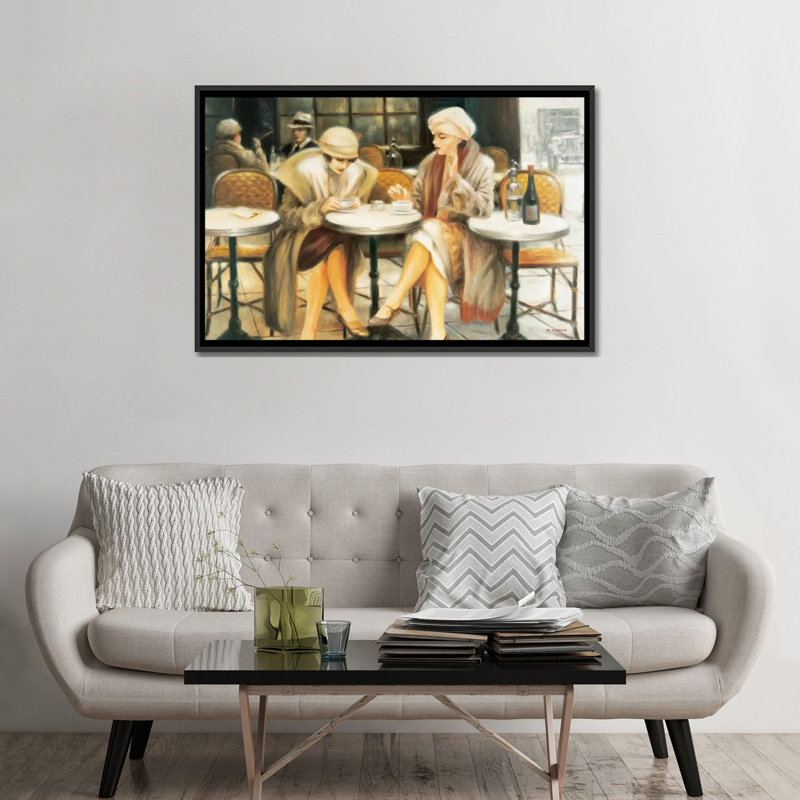 «Cafe III», reproduction sur toile, H 18 po x l 26 po x P 1,5 po, Toile avec cadre noir, Pas de tapis