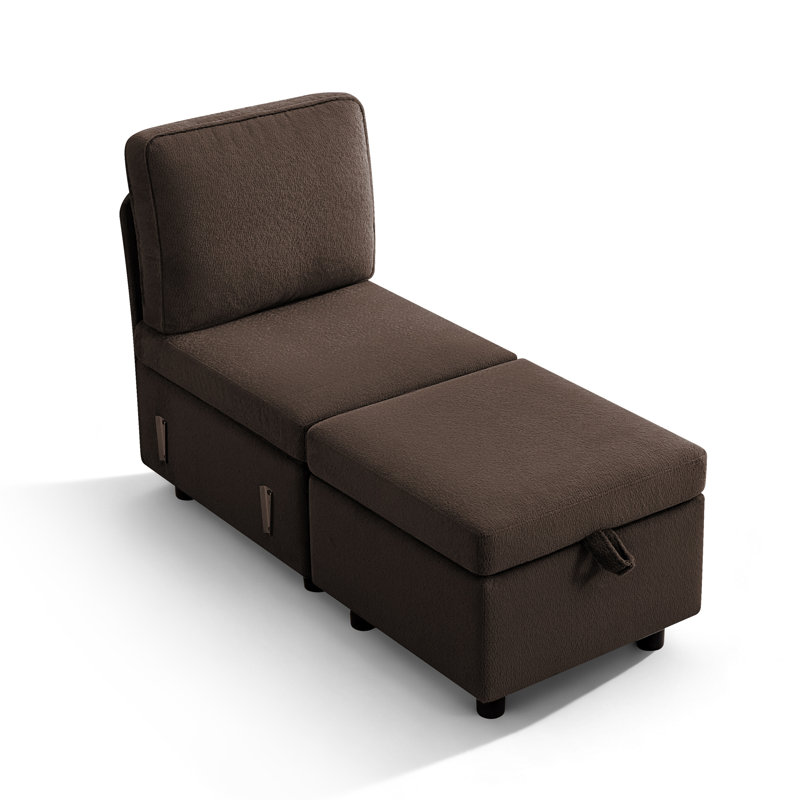 Waldorf 23.2" Single Seat & Ottoman Set with Storage (Package D), Coffee