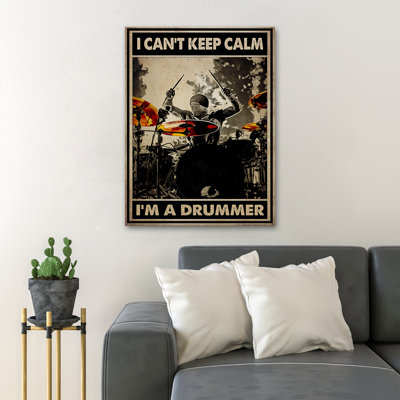 Drumming Man - I Can't Keep Calm Gallery Wrapped Canvas - Drumming Illustration Decor, Black Living Room Decor