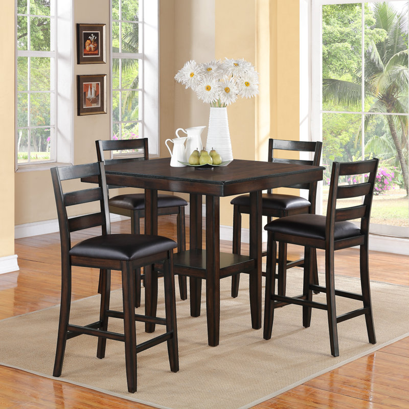 Tahoe 5-Piece Counter Height Dining Set with Faux Leather Chairs