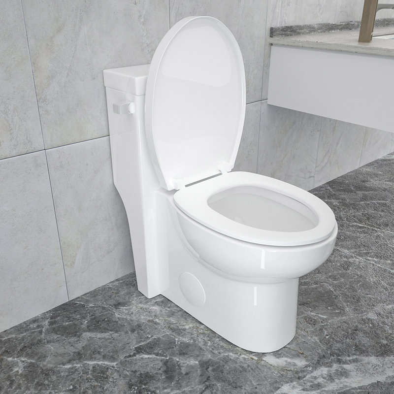 Kichae Elongated One-Piece Modern Toilet, 1.28 GPF Powerfule Flush Floor Mounted Toilet (Seat Included)