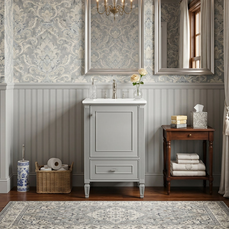 Eagarville rétro 20 po avec évier en céramique, armoire de rangement à cadre en bois massif et support intégré (gris / vert)