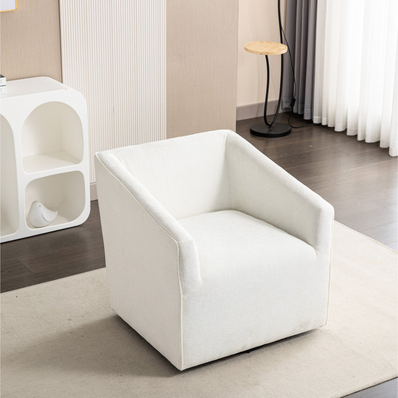 Fauteuil pivotant à 360 ° avec revêtement en chenille - pour la chambre à coucher, revêtement de bureau pivotant moderne, fabrication stable, couleur blanc de la salle d'étude, ton bois brun, carré