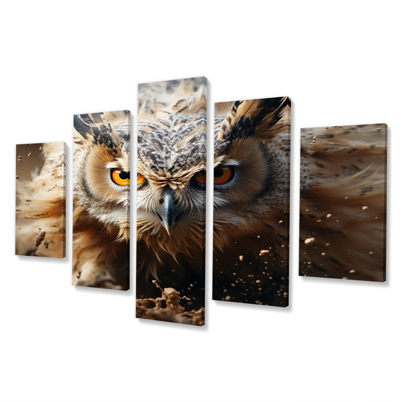 Stockseth - animaux, hibou, salon, art mural, 5 panneaux