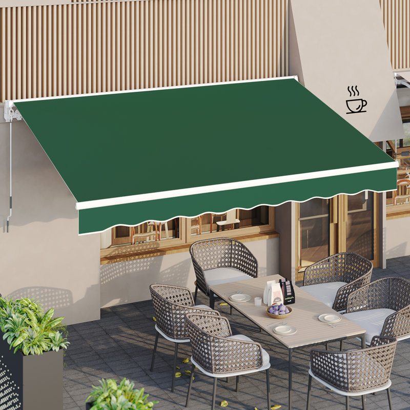 AECOJOY Manual Retraction Slope Patio Awning, 156" W x 96" D, Green, Solid Color