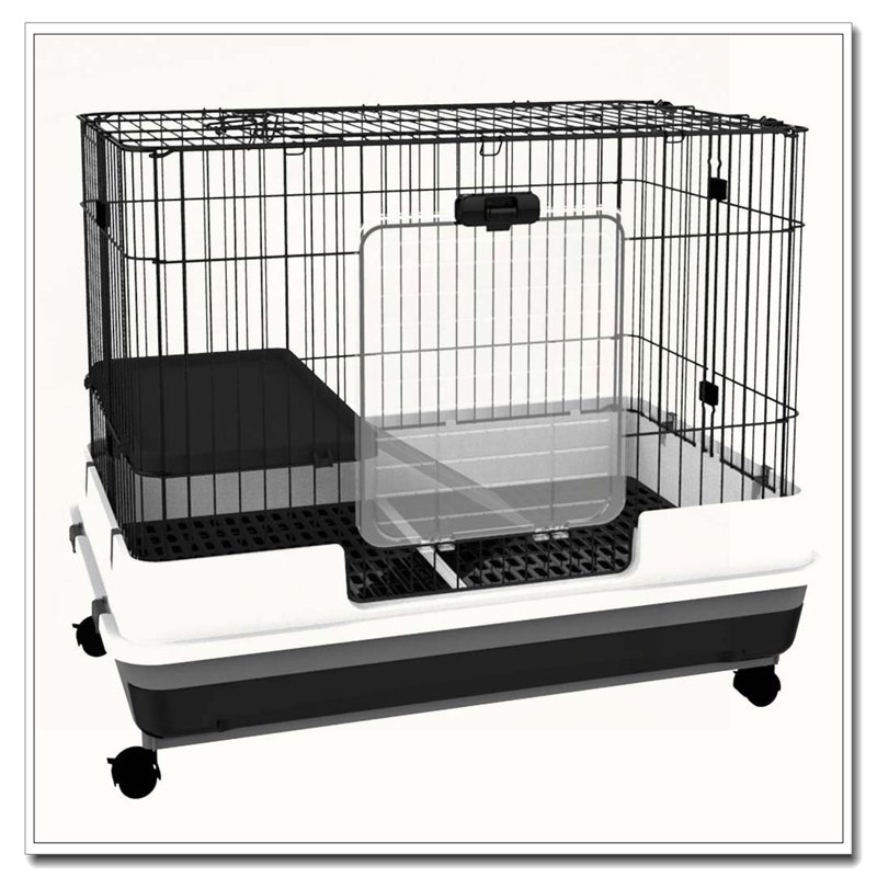 Cage à 2 niveaux avec roulettes, plateforme et rampe pour petits animaux