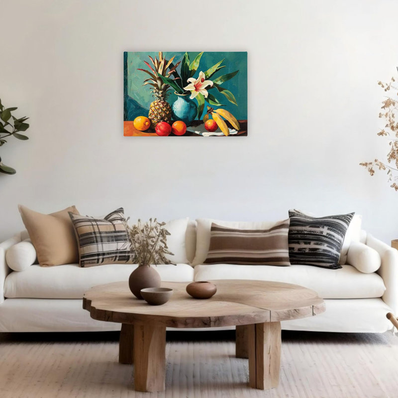 Green Tropical Botanical Fruit Canvas Wall Art 24 x 20 inch, Aesthetic Tropical Beach Wall Decor