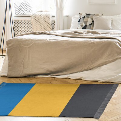 Striped 4.6' x 5.5' Royal Blue/Yellow/Slate Area Rug -  East Urban Home, 13C0531A963143B49FCEF36F94DE7975