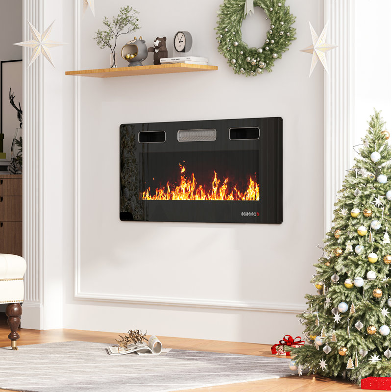 36"W Electric Fireplaces Heater, Recessed Ultra Thin Wall Mounted,Low Noise,8HTimer & Remote Control For Living Room with Overheating Protection,Crystal & 12 Adjustable Color,750W/1500W