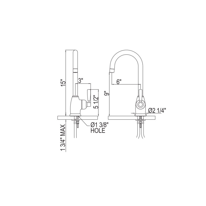 Sleek Polished Nickel 15" Modern Bar Faucet in Chrome Finish