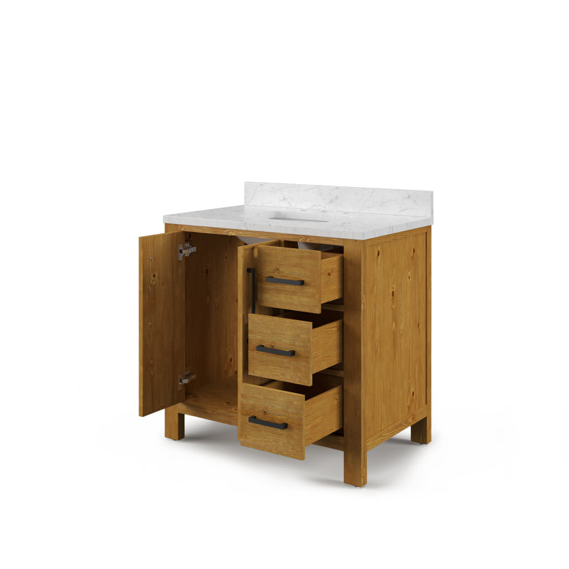 Lattimore 36 in. Single Sink Freestanding Sierra Oak Bath Vanity with Carrara White Engineered Marble Top (Assembled), 36"