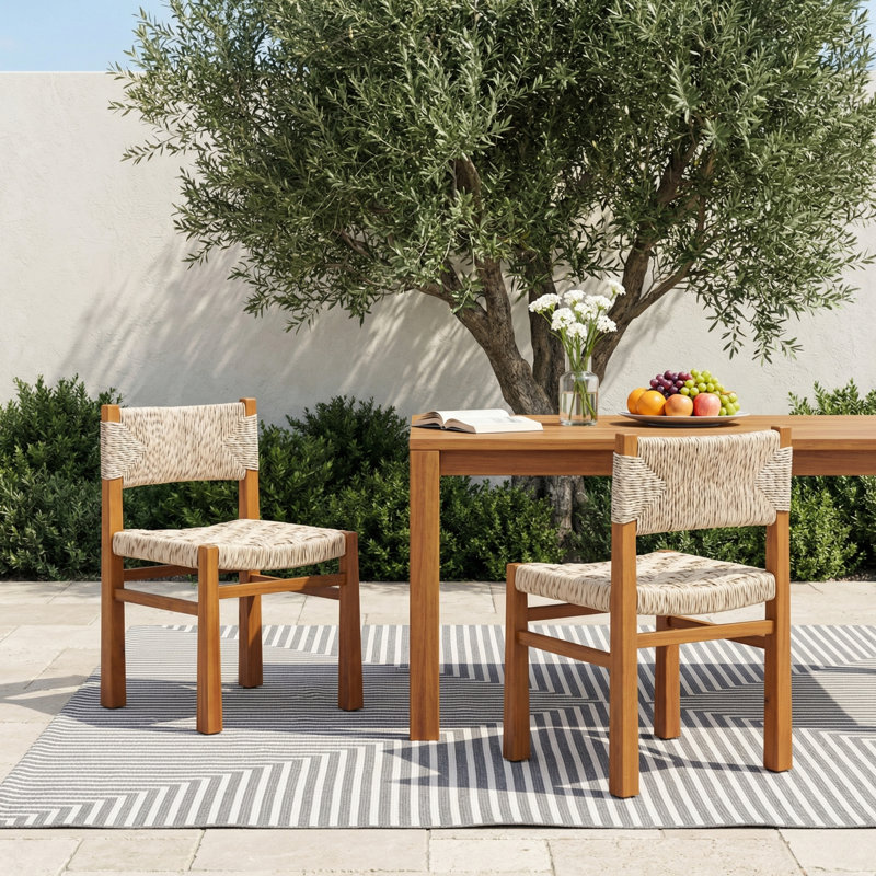 Chaises de patio Hapeville Boho Coastal, Osier gris clair