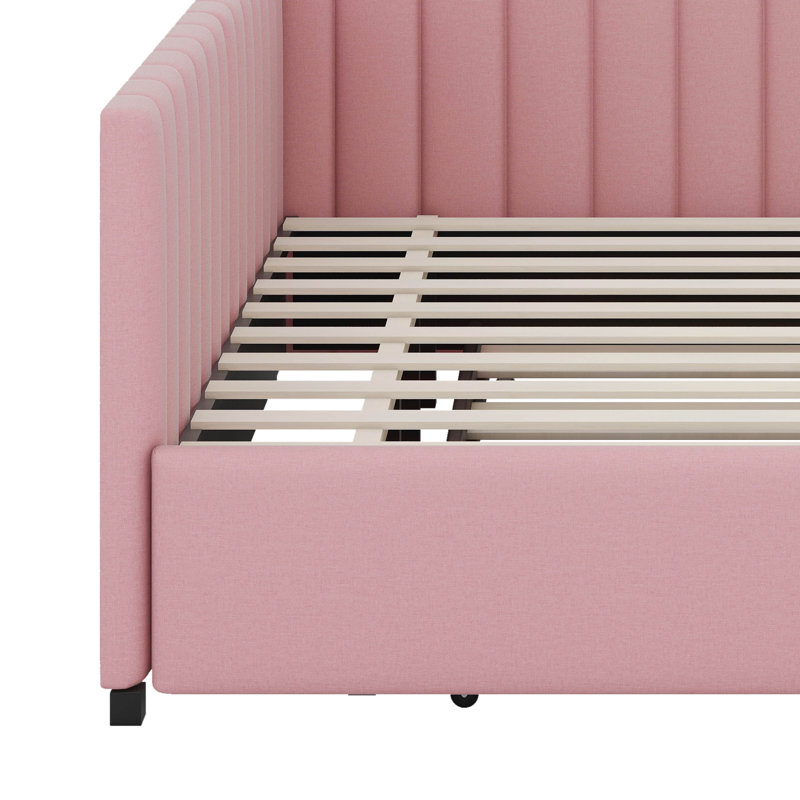 Full Size Upholstered Daybed With Trundle, Pink