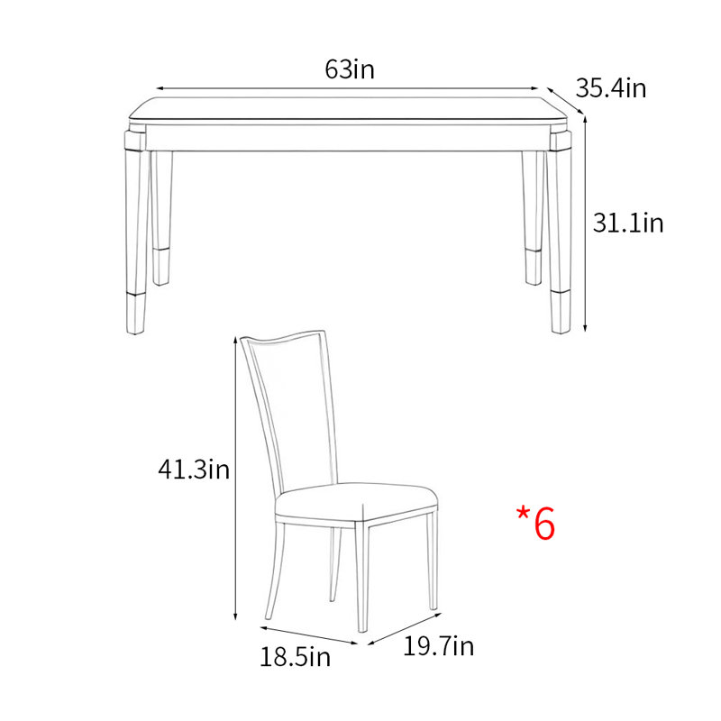 French style modern rectangular dining table sets, 31.1"H x 63"L x 35.4"W