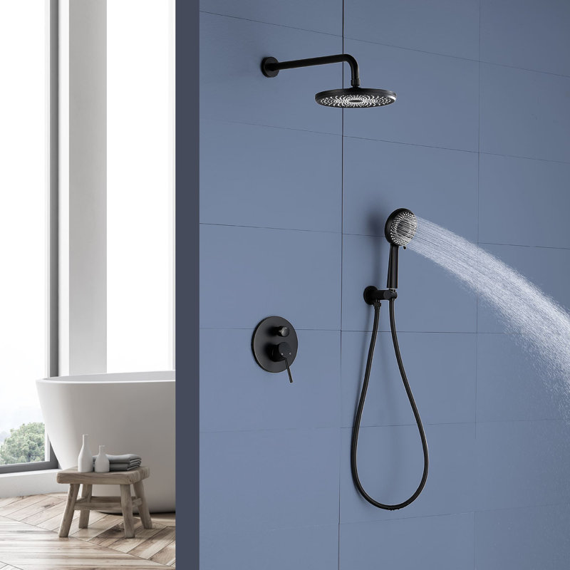 Système de douche mural 9 pouces avec douche à main Ensemble de robinet de douche complet à poignée simple Ensemble de garniture de douche en laiton haute pression avec valve brute