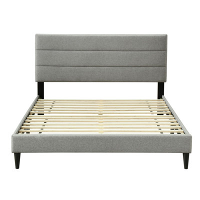 Queen Sized Channel Bed In A Box With Charging, Grey Covered Headboard Port - Upholstery