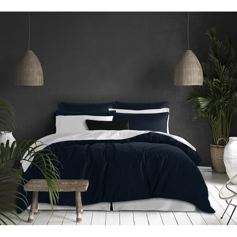 Alia Duvet Cover Set, Super King Duvet Cover + 2 King Shams, Navy