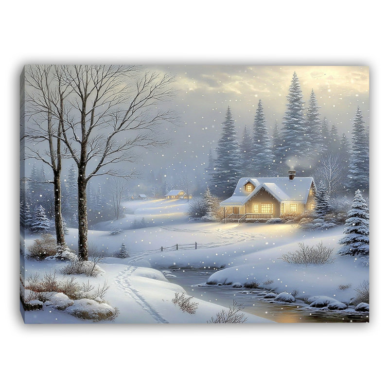 Art mural sur toile Cozy Riverside Cabin, H 12 po x l 16 po