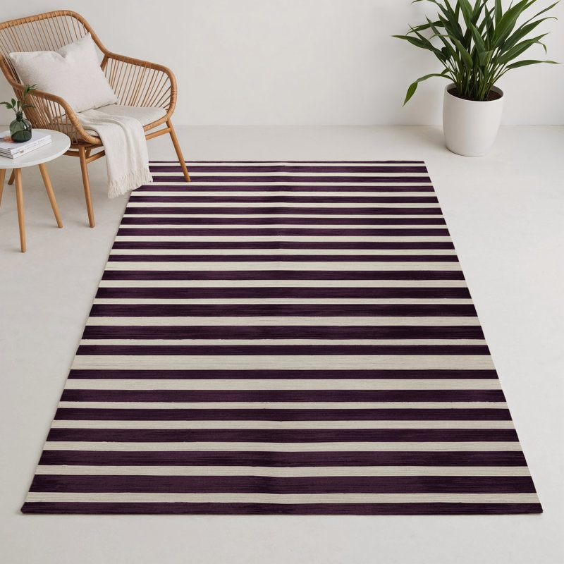 Tapis intérieur / extérieur brun HorizontalStripes, Rectangle 5 pi x 7 pi