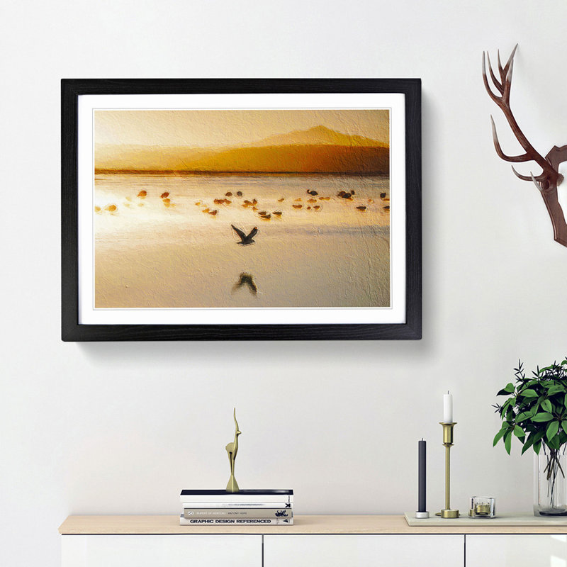 Birds on the Beach - Framed Print, 48cm H x 65cm W x 2cm D, Black Framed