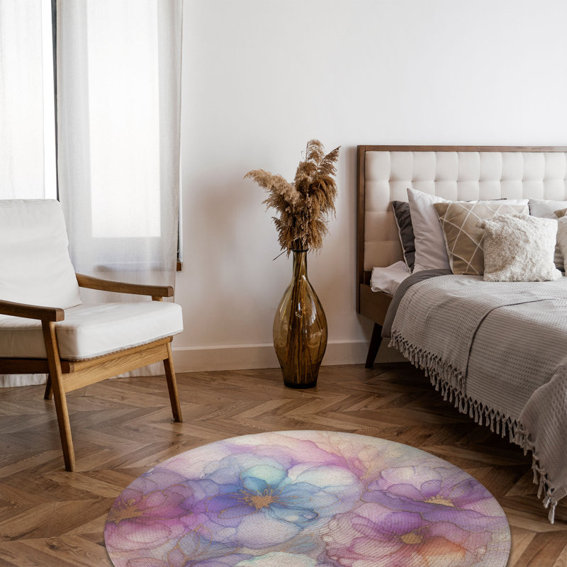 Tapis tressé Lilas Ink Waves, Rond 5 pi