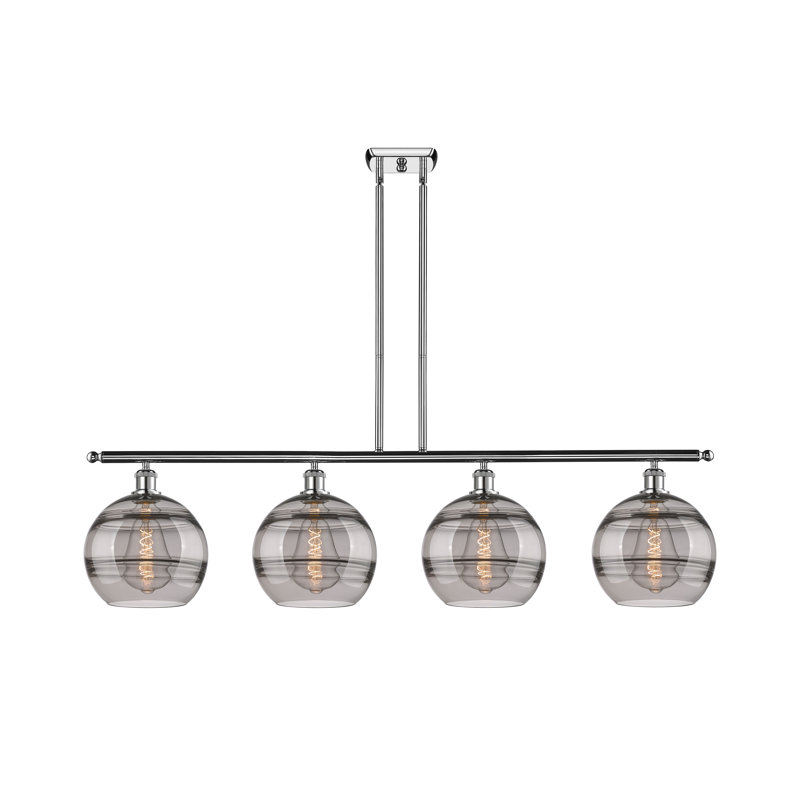 Luminaire suspendu pour îlot de cuisine 4 lumières Chartoff, Gris fumée clair, Chrome poli
