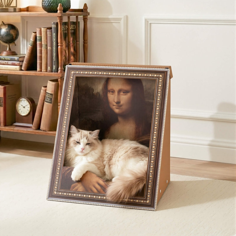 19,4 po x 17,3 po, peinture à l'huile 3D classique, art de chat avec Van Gogh Starry Night & Mona Lisa Art Design, Joconde