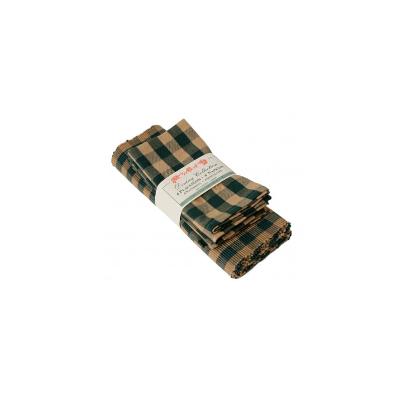 Ensemble 8 pièces de serviettes en coton et de serviettes en coton check, Vert