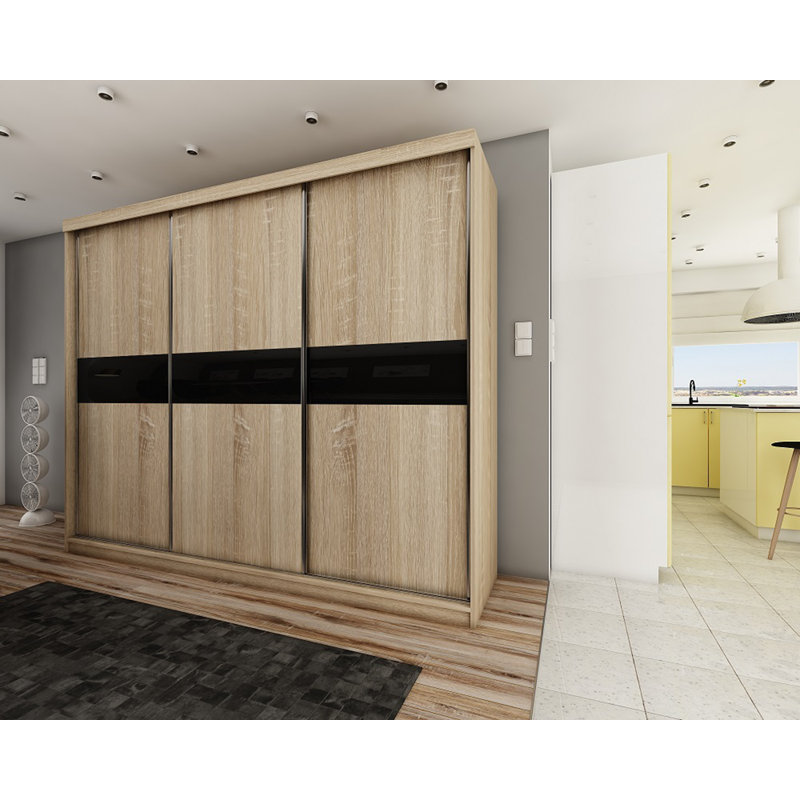 Ameir 3 Door Solid + Manufactured Wood Wardrobe, Natural/Black