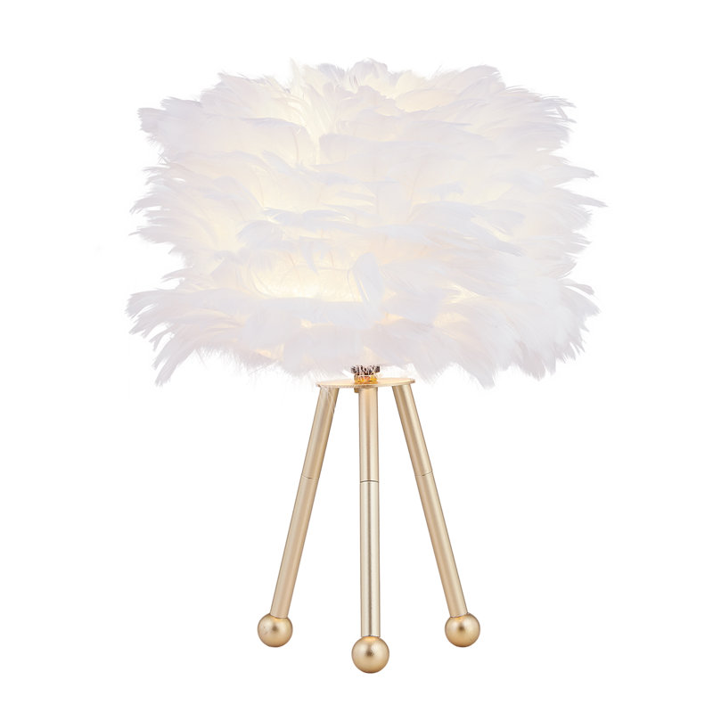 Marjorie 14.5" Tripod Feather Table Lamp, White